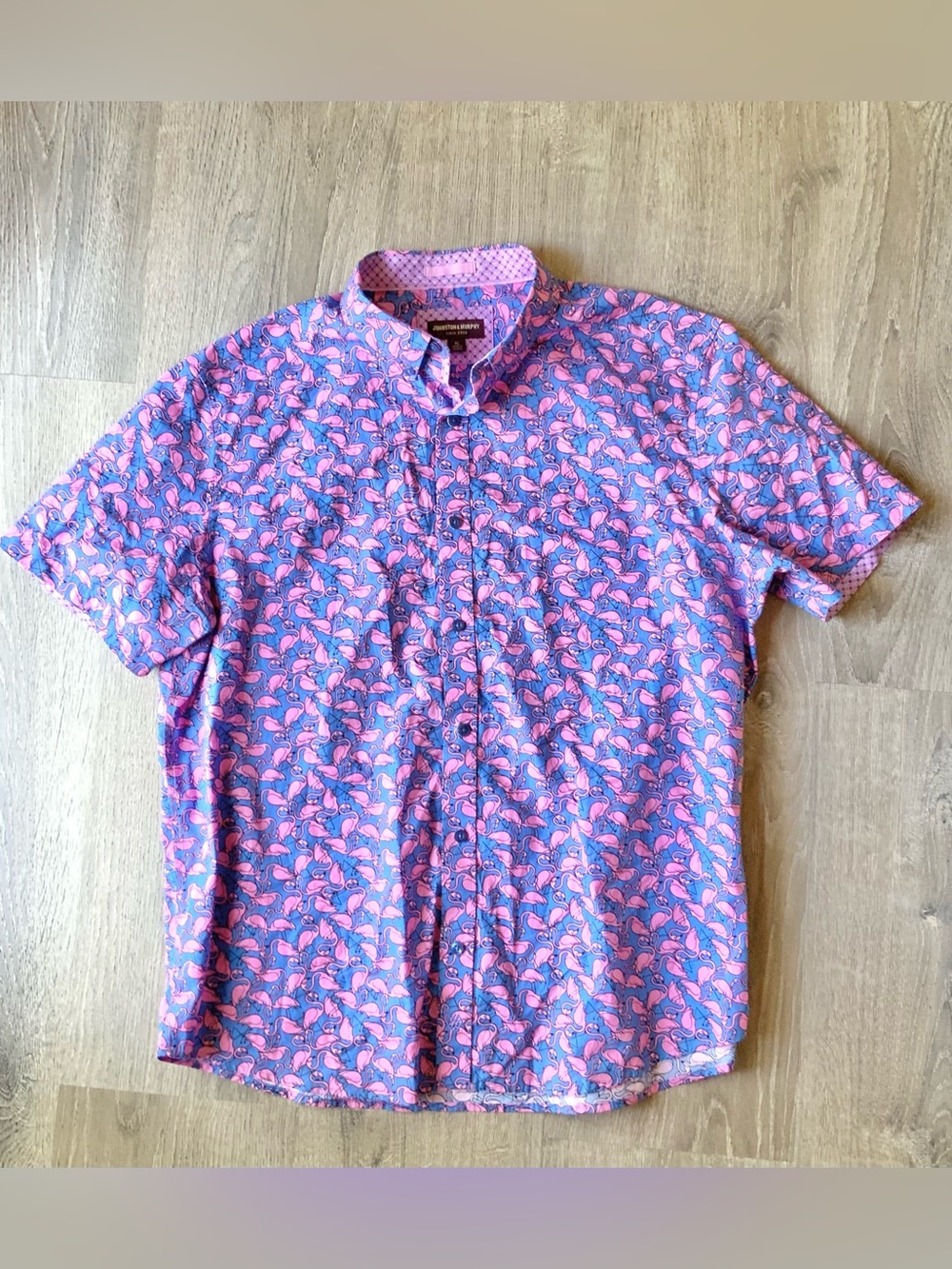 Johnston & Murphy Flamingo Print Button-Down Shirt Men's XL